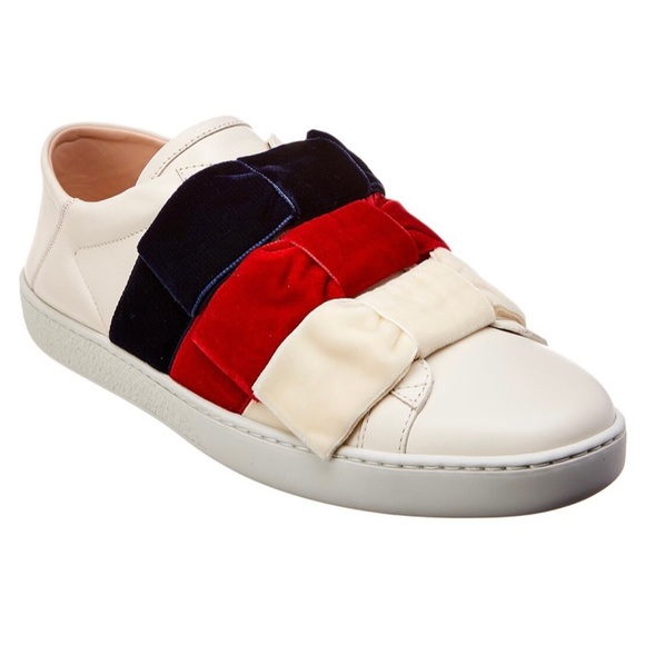 Gucci Ace Velvet Bow & Leather Sneaker - Picture 2 of 2